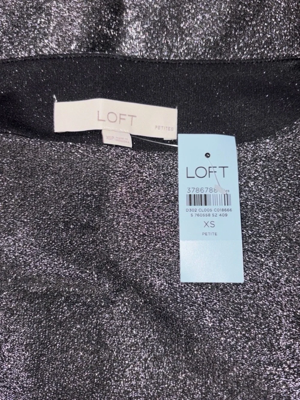 LOFT Metallic Puff-Sleeve Top - Black with Silver Sparkle